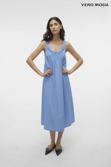 VERO MODA Blue Pinstripe Cami Maxi Dress With Tie Back (B55644) | €60