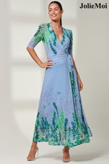 Jolie Moi Light Blue Kinley Print Wrap Mesh Maxi Dress (B55759) | €105