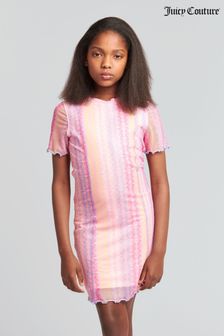 Juicy Couture Girls Pink All-Over Print Mesh Dress