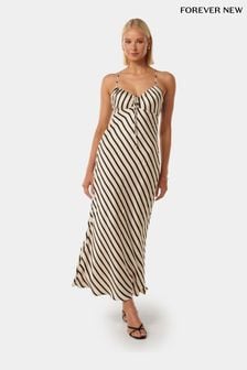Forever New Nude Abby Satin Striped Midi Dress (B55861) | LEI 657