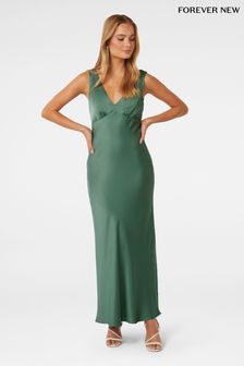 Forever New Green Cameron V-Neck Satin Maxi Dress (B55904) | €151