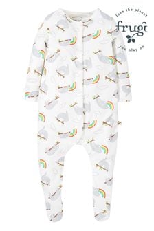 Frugi White Sloth Print Footed Sleepsuit (B55937) | kr286
