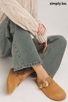 Simply Be Brown Footbed Closed Toe Mule Shoes In Wide Fit (B55955) | €54