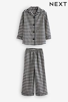 Monochrome Gingham Woven Button Through 100% Cotton Pyjamas 1 Pack (3-16yrs) (B55967) | ¥ 4,660 - ¥ 6,220