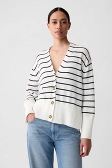 Black/White Stripe - Gap 24/7 Split-hem Linen Blend Oversized Cardigan (B55980) | kr820