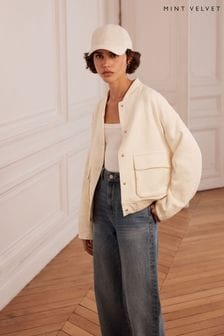 Mint Velvet White Textured Bomber Jacket (B56014) | €211