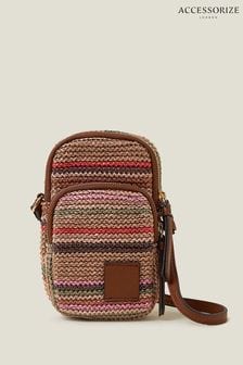 Accessorize Brown Stripe Raffia Phone Bag (B56025) | HK$226