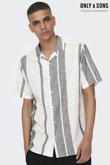 Only & Sons White Linen Printed Stripe Shirt (B56070) | kr389