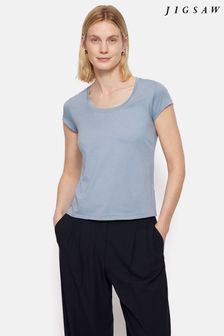 כחול  - Jigsaw Supima Cotton Scoop Neck T-shirt (B56224) | ‏141 ‏₪