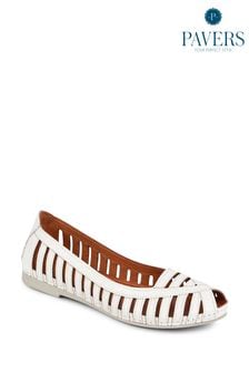 أبيض - أحذية مسطحة باليرينا جلد مفتوح الأصابع من Pavers (B56255) | 274 ر.س