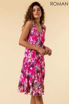 Roman Pink Tropical Floral Stretch Panel Dress (B56364) | €53