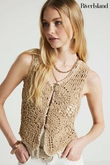 River Island Brown Crochet Waistcoat (B56369) | 190 zł
