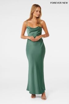 Zelena - Dolga obleka iz satena z ladjica izrezom Forever New Mia (B56522) | €125