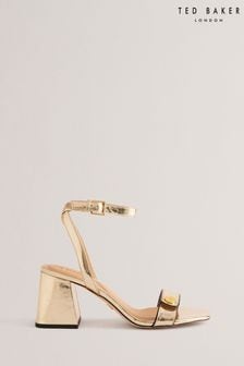 Ted Baker Gold Milliiy Mid Block Heel Sandals With Signature Coin (B56550) | MYR 720