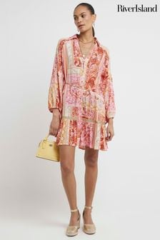 River Island Pink Coral Paisley Shirt Dress (B56571) | OMR21