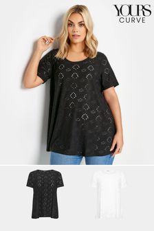 Yours Curve Black Broderie Swing Blouses 2 Pack (B56654) | 1,945 UAH