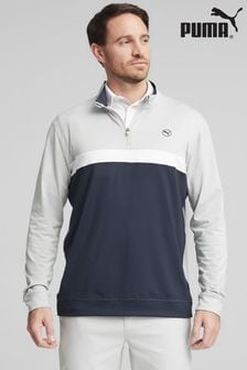 Puma Grey Pure Colourblock Golf Quarter-Zip Mens Top (B56701) | SGD 106