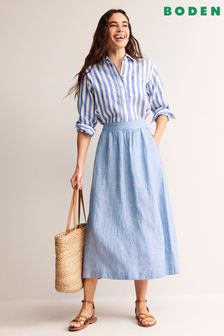 Синий - Льняная юбка миди Boden Florence (B56731) | €148