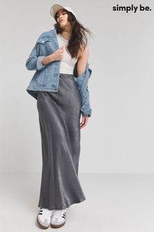 Simply Be Grey Hammered Satin Maxi Skirt (B56804) | €42