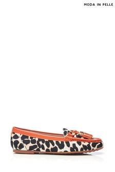 Moda in Pelle Animal Print Famina Square Toe Bow Tassel Trim Lined Loafers (B56925) | AED494