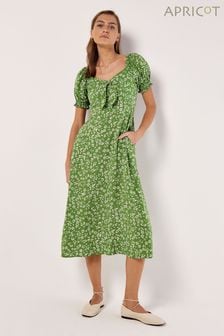 Apricot Green Sarasa Floral Bow Midi Dress (B56932) | $69