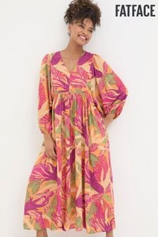 FatFace Orange Jocelyn Tropical Floral Midi Dress (B57008) | $118