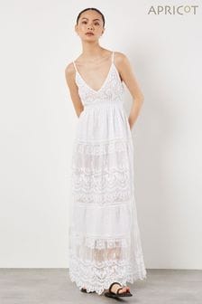 Apricot White Embroidered Boho Tiered Maxi Dress (B57082) | $118
