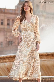 Sosandar Brown Animal Print Blouson Sleeve Wrap Maxi Dress (B57084) | 4,520 UAH