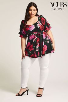 Yours Curve Floral Puff Sleeve Peplum Top (B57116) | €52