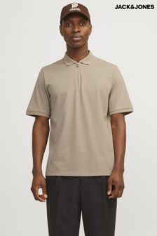 JACK & JONES Brown Textured Zip Up Polo Shirt (B57408) | kr325