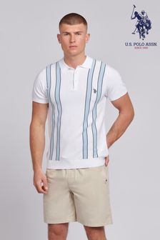 U.S. Polo Assn. Mens Regular Fit Vertical Stripe Knit White Polo Shirt (B57496) | SGD 135