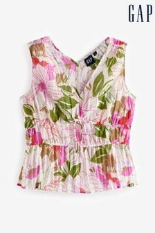 Zielony - Gap Pleated V Neck Cinched Sleeveless Top (B57503) | 190 zł