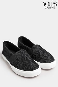Yours Curve Broderie Anglaise Slip-On Trainers In Wide E Fit