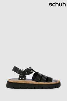 Schuh Texas Leather Gladiator Black Sandals (B57649) | 358 LEI