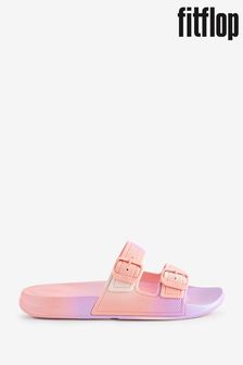 Fitflop Iqushion Iridescent Two-bar Buckle White Slides (B57676) | 298 LEI