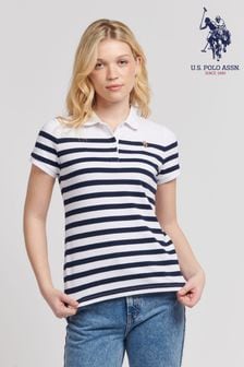 U.S. Polo Assn. Blue Womens Regular Fit Engineered Stripe Polo Shirt (B57859) | $77