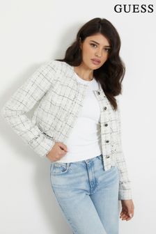 Guess White Cropped Tweed Jacket