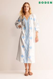 Boden Petite Embroidered Belted Linen Dress (B57944) | kr3 850