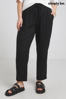 Simply Be Black Tie Waist Tapered Linen Trousers (B58155) | LEI 167