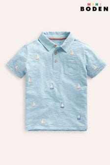 Boden Blue Embroidered Slubbed Polo Shirt (B58218) | €33 - €36