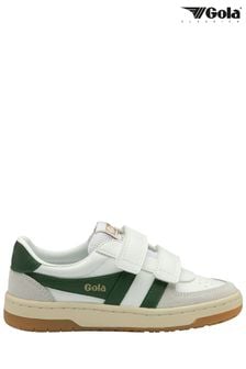 Gola White/Dark Green Kids Hawk Strap PU Trainers (B58226) | €73