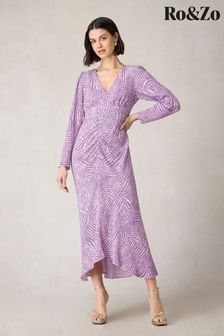 Ro&zo Petite Purple Geo Print Ruched Front Midi Dress (B58300) | 770 LEI