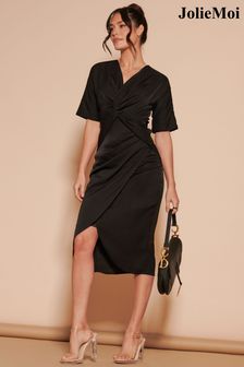 Jolie Moi Black Plain Twist Front Tulip Midi Dress (B58518) | €31