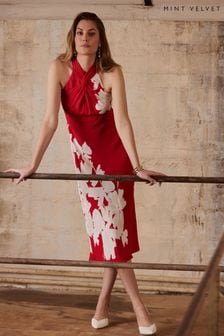 Mint Velvet Red Floral Print Midi Dress (B58671) | OMR98