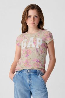 Gap Beige And Pink Floral Graphic Logo Short Sleeve Crew Neck T-Shirt (4-13yrs) (B58753) | kr180