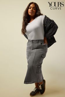 אפור - Yours Curve Maxi Zip Skirt (B58931) | ‏156 ‏₪