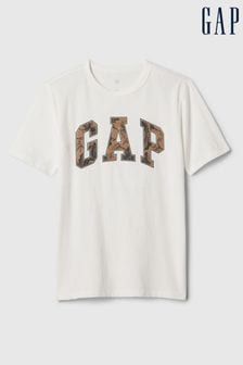Blanc et marron - T-shirt Gap à manches courtes avec logo à col ras du cou (B59028) | €12