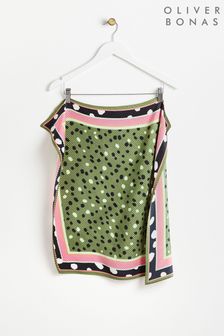 Oliver Bonas Green Spotty Square Pleated Neck Scarf (B59163) | OMR11
