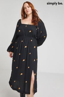 Simply Be Black Peach Embroidered Dress (B59213) | €77