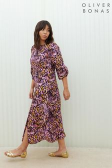 Blurred Animal Print Midi Dress